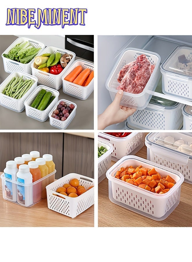 NIBEMINENT 9pcs of BPA-free plastic food storage containers with drainage basket and lid - leak-proof, refrigerator-safe, reusable multi-functional kitchen organizer for fruits, vegetables and foods, double-layer refrigerator drain fresh box, kitchen freezer drain fresh box, food-grade plastic storage box - Image 4