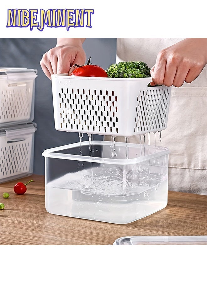 NIBEMINENT 9pcs of BPA-free plastic food storage containers with drainage basket and lid - leak-proof, refrigerator-safe, reusable multi-functional kitchen organizer for fruits, vegetables and foods, double-layer refrigerator drain fresh box, kitchen freezer drain fresh box, food-grade plastic storage box - Image 5