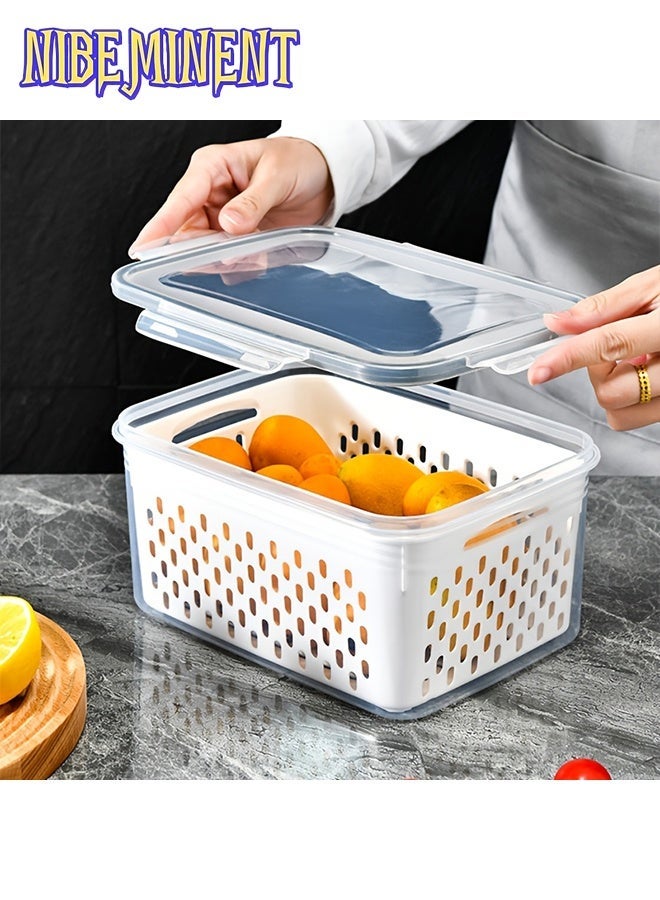 NIBEMINENT 9pcs of BPA-free plastic food storage containers with drainage basket and lid - leak-proof, refrigerator-safe, reusable multi-functional kitchen organizer for fruits, vegetables and foods, double-layer refrigerator drain fresh box, kitchen freezer drain fresh box, food-grade plastic storage box - Image 2
