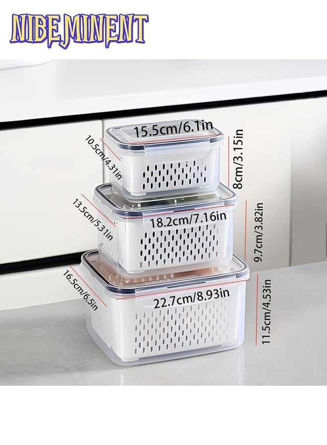 NIBEMINENT 9pcs of BPA-free plastic food storage containers with drainage basket and lid - leak-proof, refrigerator-safe, reusable multi-functional kitchen organizer for fruits, vegetables and foods, double-layer refrigerator drain fresh box, kitchen freezer drain fresh box, food-grade plastic storage box - Image 3