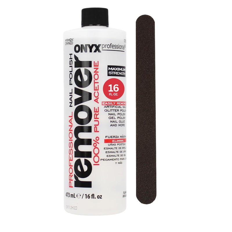 Onyx Professional 100% Pure Acetone Nail Polish Remover Kit with 7 inch Nail File, 16 fl oz - Made in USA, Maximum-Strength Gel Polish Remover, Artificial & Glitter Nail Polish - Image 1