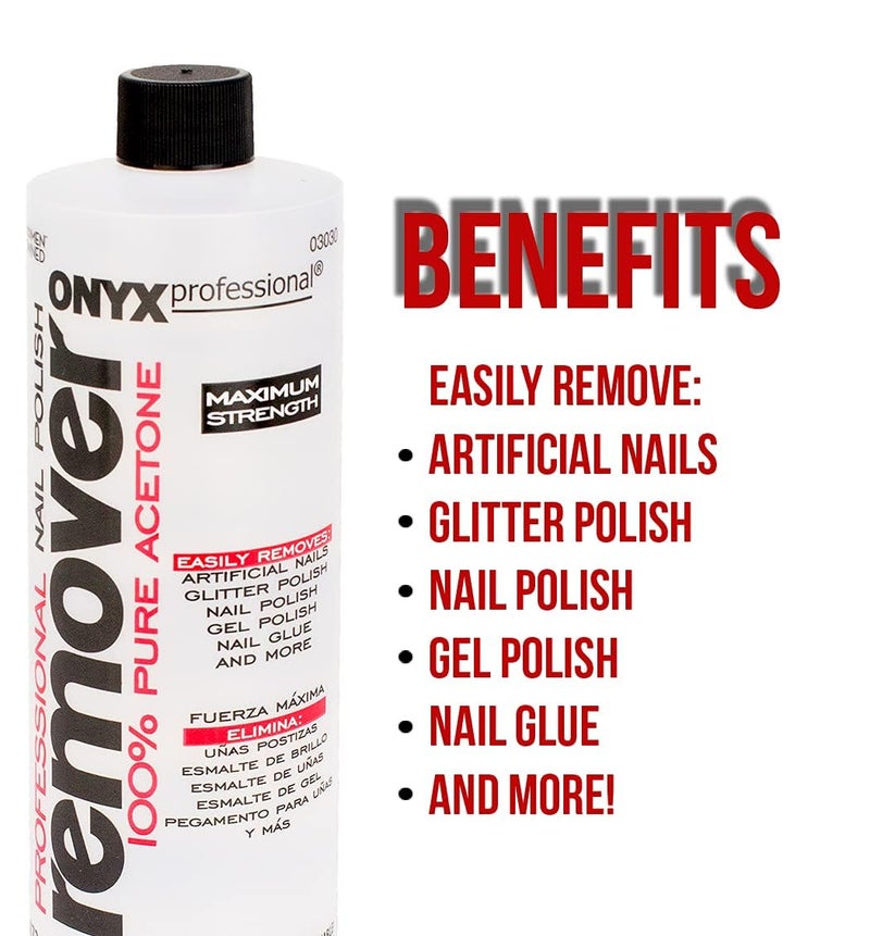 Onyx Professional 100% Pure Acetone Nail Polish Remover Kit with 7 inch Nail File, 16 fl oz - Made in USA, Maximum-Strength Gel Polish Remover, Artificial & Glitter Nail Polish - Image 2