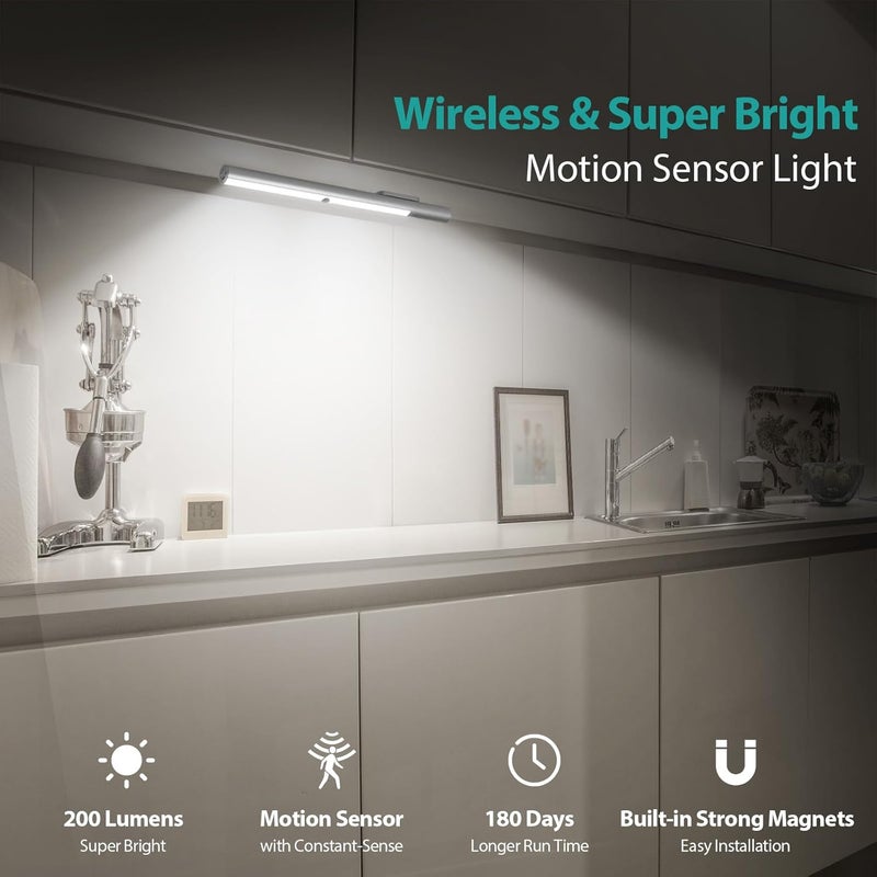 BLS 48 LED Closet Lights, Motion Sensor Light Indoor, 4500mah Build-in Large Rechargeable Battery, Wireless Under Cabinet Lighting for Kitchen/Pantry/Wardrobe/Wall/Stair, 6000K Clean White (2 Pack) - Image 2