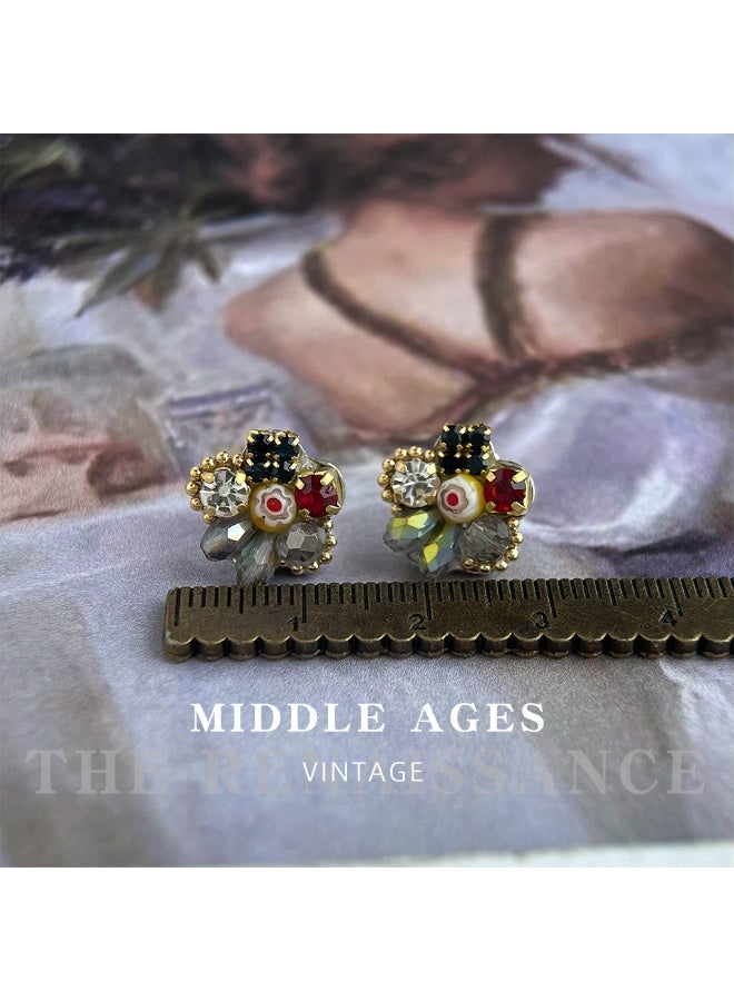 Micro-Pavé Zirconia Floral Studs | Retro Color-Block Earrings, Petite Daily Wear - Image 2