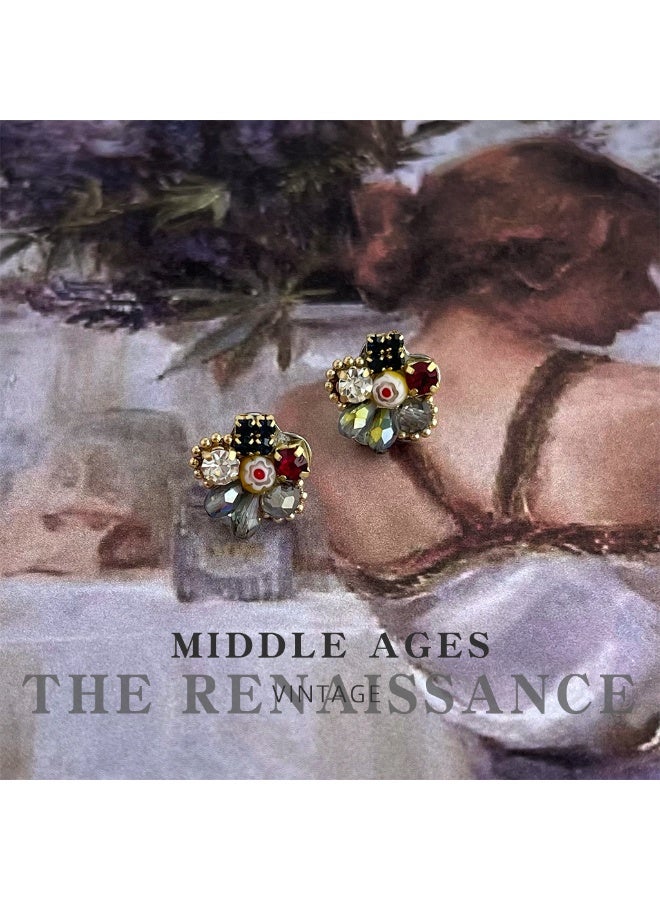Micro-Pavé Zirconia Floral Studs | Retro Color-Block Earrings, Petite Daily Wear - Image 3