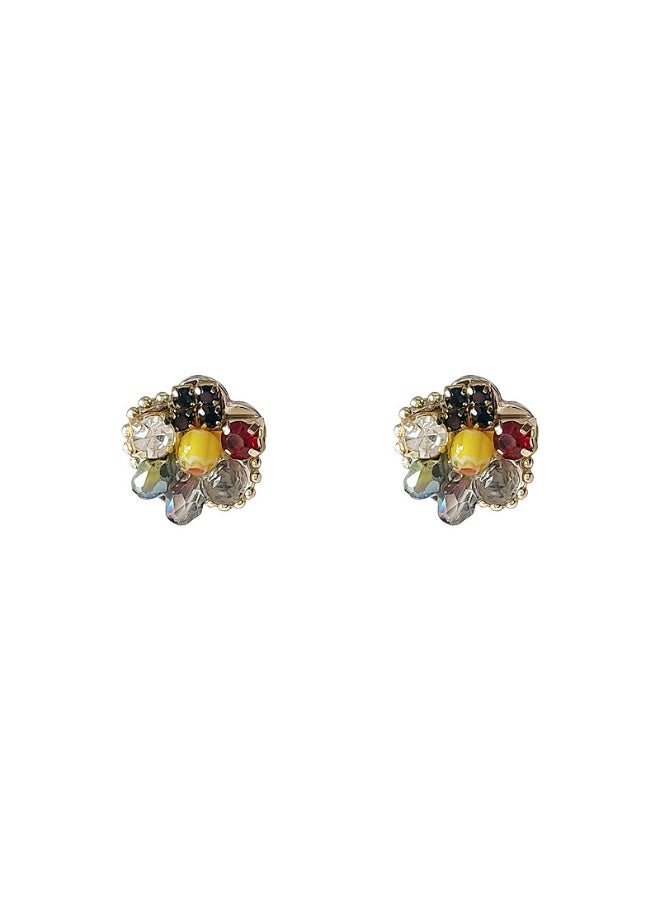Micro-Pavé Zirconia Floral Studs | Retro Color-Block Earrings, Petite Daily Wear - Image 4
