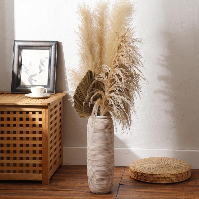ALMA White Tall Vase for Floor, 18'' Extra Large Vase for Pampas Grass Dried Flower Bouquet, Big Ceramic Rustic Vases for Home Decor, Living Room Floor, Mantel Decoration - Image 3