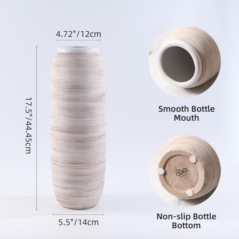 ALMA White Tall Vase for Floor, 18'' Extra Large Vase for Pampas Grass Dried Flower Bouquet, Big Ceramic Rustic Vases for Home Decor, Living Room Floor, Mantel Decoration - Image 4