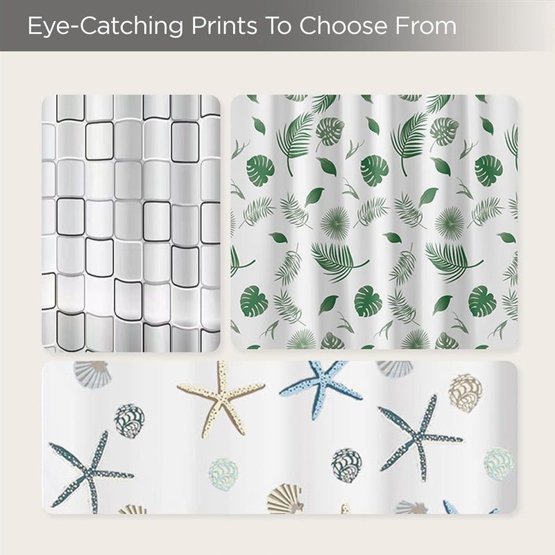 Kuber Industries 7 Feet PEVA Shower Curtain I Green Leaf Print I 180 X 220cm I 12 Pcs Hooks Included I Quick Dry I Waterproof I Easy-Slide Curtains I Bath Decor I Multicolour - Image 4