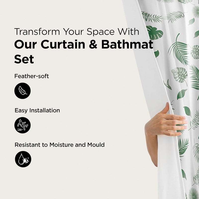 Kuber Industries 7 Feet PEVA Shower Curtain I Green Leaf Print I 180 X 220cm I 12 Pcs Hooks Included I Quick Dry I Waterproof I Easy-Slide Curtains I Bath Decor I Multicolour - Image 2