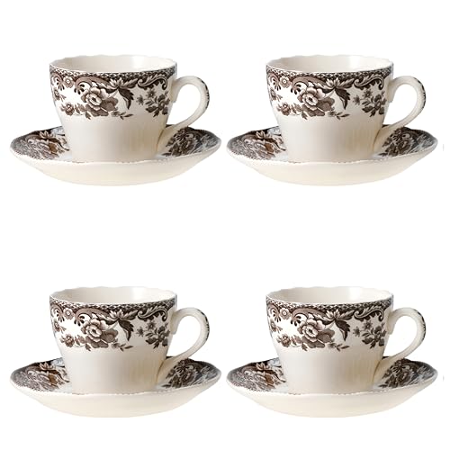 Spode Delamere Teacup and Saucer, Set of 4 - Holiday Drinkware, Serve Coffee or Tea with 7 oz Capacity, Dishwasher, Microwave & Freezer Safe - Festive Tableware, Made in England - Image 1