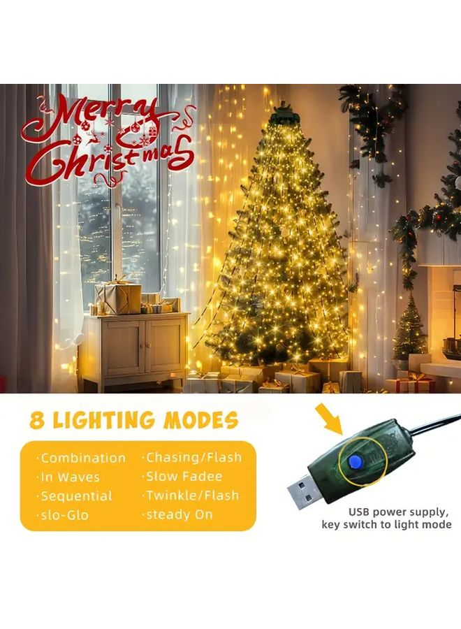 أضواء شجرة الكريسماس LED باللون الأبيض الدافئ 220، تعمل بالطاقة عبر USB، 8 أوضاع، لتزيين الداخل والخارج - Image 4