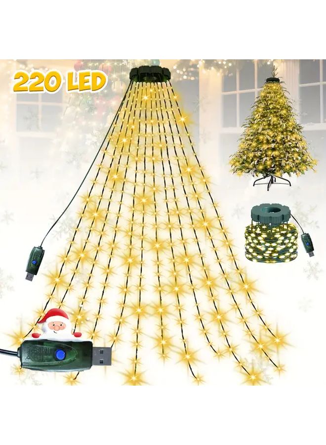 أضواء شجرة الكريسماس LED باللون الأبيض الدافئ 220، تعمل بالطاقة عبر USB، 8 أوضاع، لتزيين الداخل والخارج - Image 1