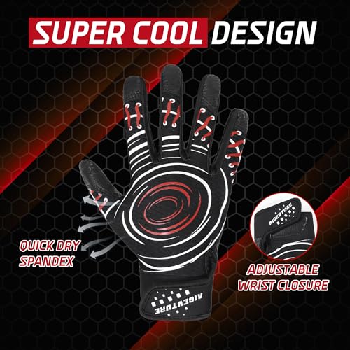 AIGEVTURE Baseball Bating Gloves Adult Youth Baseball Softball Batting Gloves Men Women Black Large - Image 2