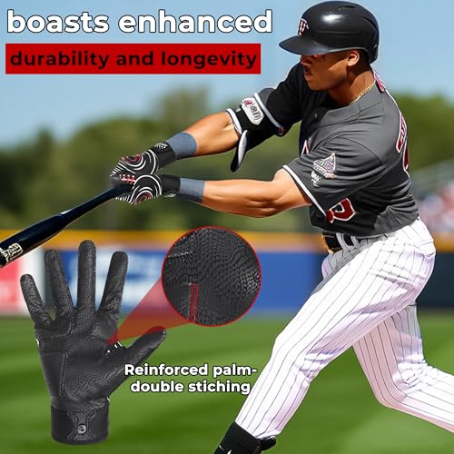 AIGEVTURE Baseball Bating Gloves Adult Youth Baseball Softball Batting Gloves Men Women Black Large - Image 4