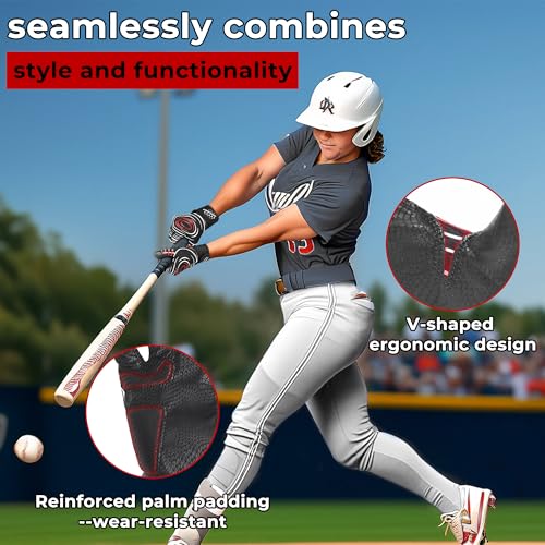 AIGEVTURE Baseball Bating Gloves Adult Youth Baseball Softball Batting Gloves Men Women Black Large - Image 5