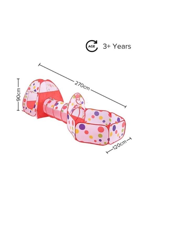3-In-1 Pop Up Foldable Portable Indoor Outdoor Play Tent House With Tunnel For Children - Image 1
