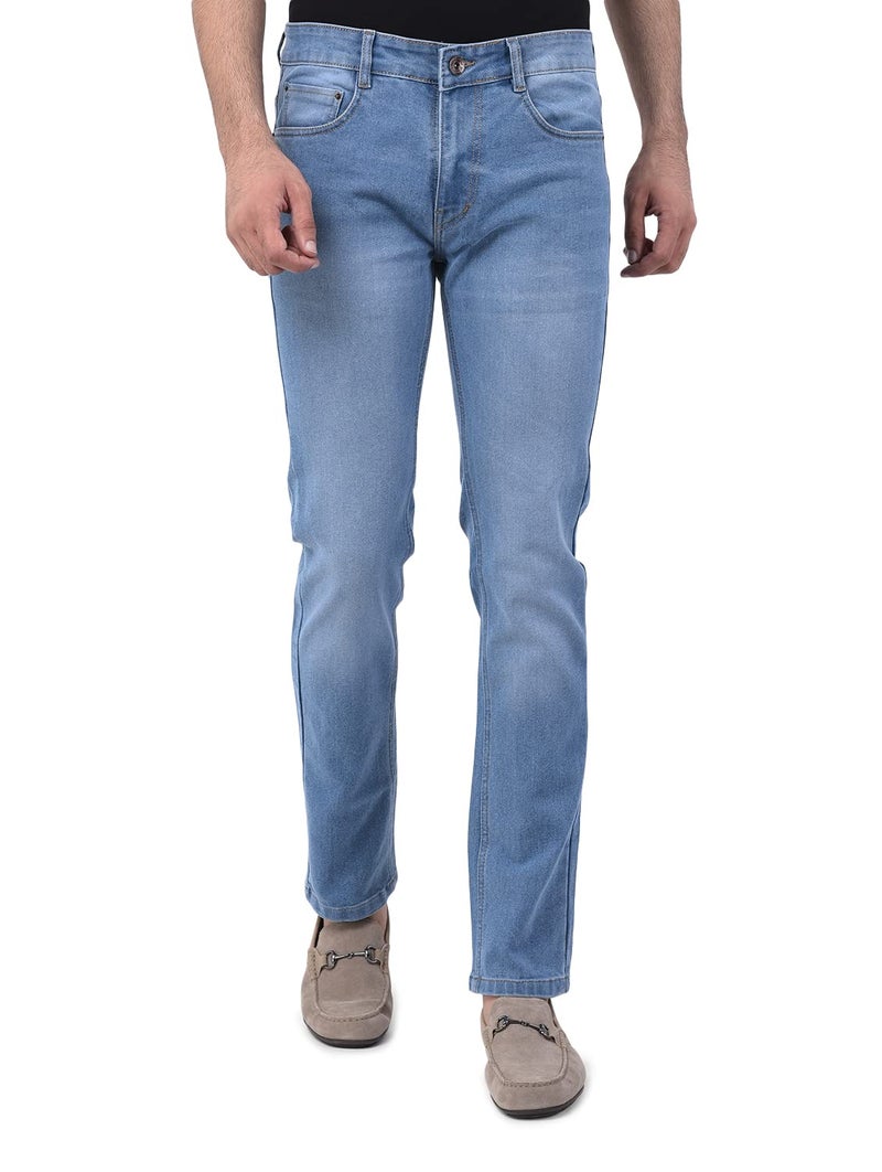 Ben Martin Men's Slim Fit Stylish Stretchable 38 Size Light Blue Cotton Denim High Rise Jeans Pant for Men, JJ3-3 - Image 1