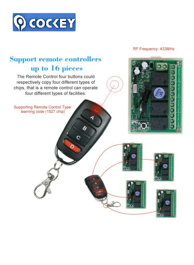 COCKEY 4-channel wireless remote control switch relay smart home automation control equipment - Image 3