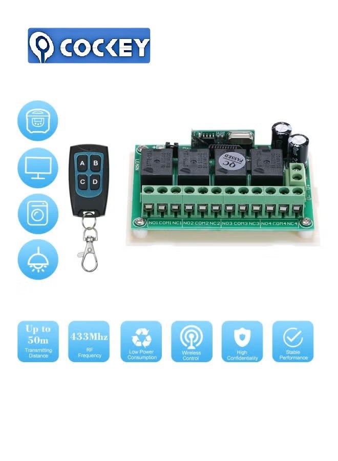 COCKEY 4-channel wireless remote control switch relay smart home automation control equipment - Image 2