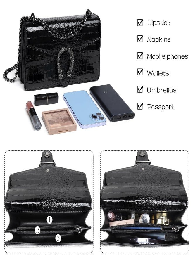 MYHOZEE Black Purses for Women, Trendy Crossbody Bags Leather Shoulder Purse Chain Clutch Bag - Image 5