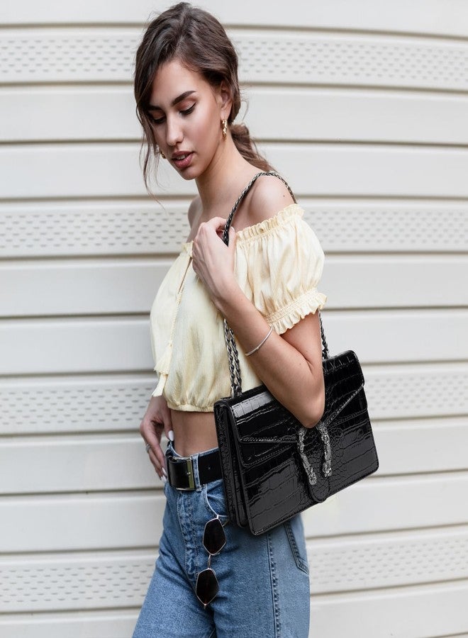 MYHOZEE Black Purses for Women, Trendy Crossbody Bags Leather Shoulder Purse Chain Clutch Bag - Image 3