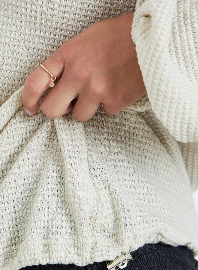 Styli Women Beige Waffle Knit Oversized T-Shirt