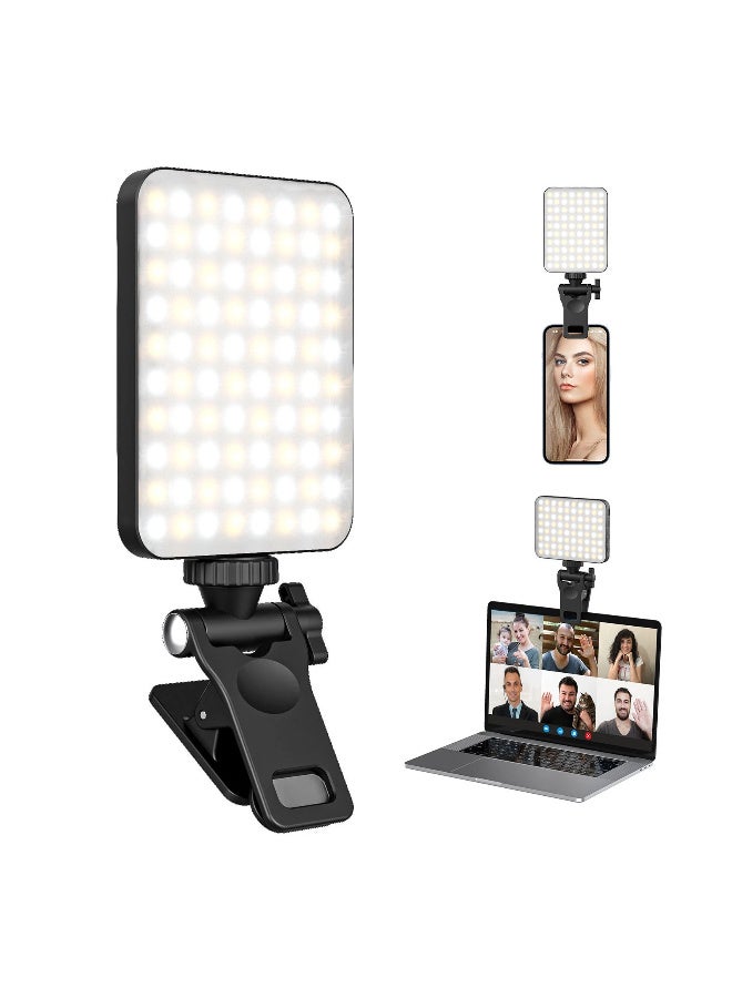 High-power 80 - LED Rechargeable Selfie Light with Front & Back Clips, 3 Light Modes and 10 Brightness Levels, Ideal for Makeup, Selfies, Vlogs, Video Conferences on Smartphones, Tablets, Laptops 40 White LED, 40 Warm White LED(XJ-71)  - Image 4