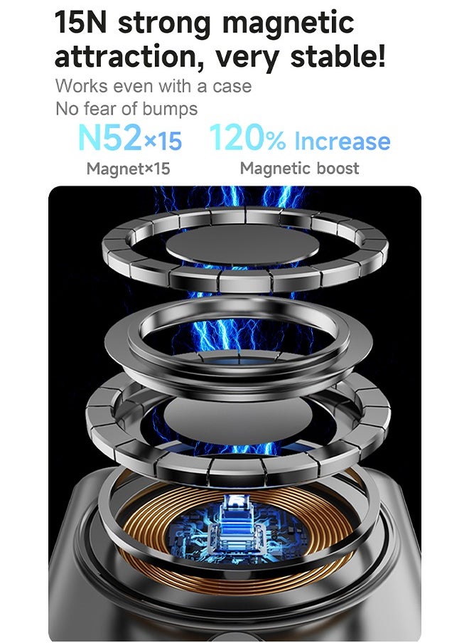 10000mAh Magnetic Wireless Power Bank with Built-in Lightning & Type-C Cables, 20W PD Fast Charging, 4 Outputs, Zinc Alloy Kickstand, Magsafe Compatible, for iPhone, Android, AirPods, Apple Watch