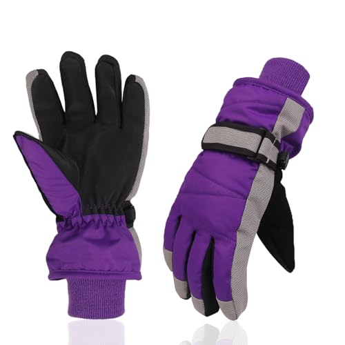 XTACER Kids Ski Snow Gloves Snowboard Winter Warm Cold Weather Gloves for Boys Girls Children (Deep Purple,8-10 Years) - Image 1