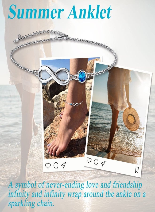 Suplight Womens Anklet Summer Beach Jewelry Green Emerald May Birthstone Infinity Anklet for Women Sterling Silver - Image 3