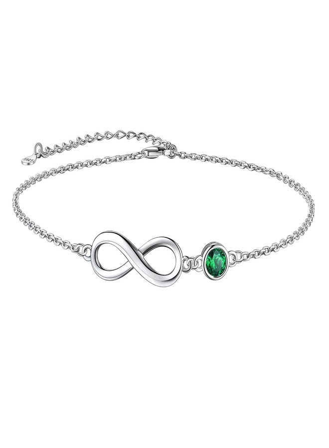 Suplight Womens Anklet Summer Beach Jewelry Green Emerald May Birthstone Infinity Anklet for Women Sterling Silver - Image 1