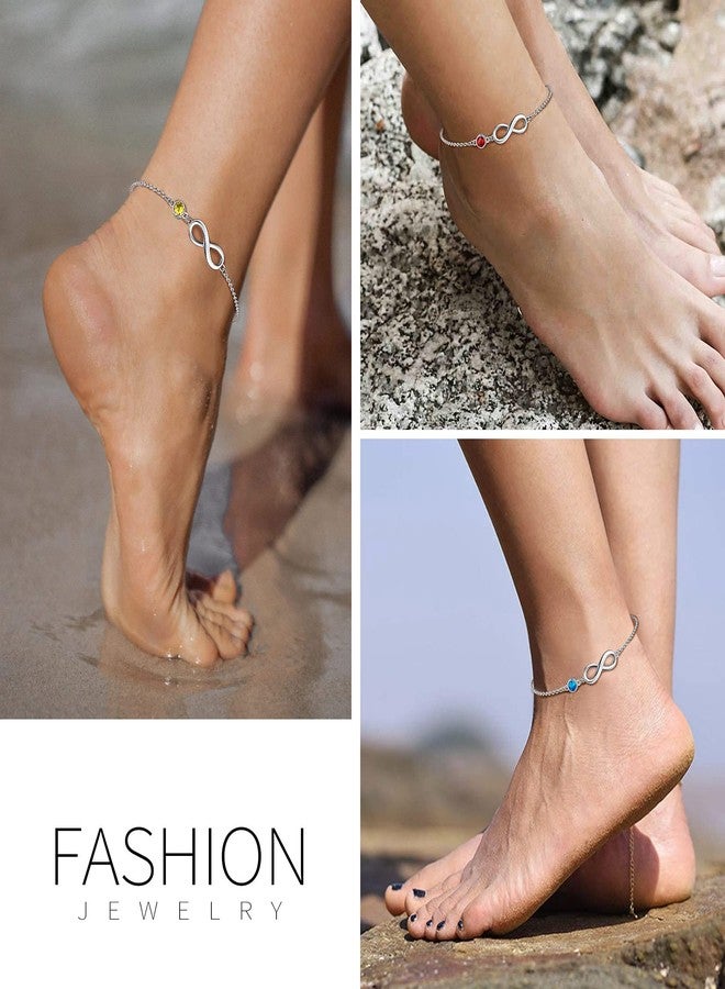 Suplight Womens Anklet Summer Beach Jewelry Green Emerald May Birthstone Infinity Anklet for Women Sterling Silver - Image 2