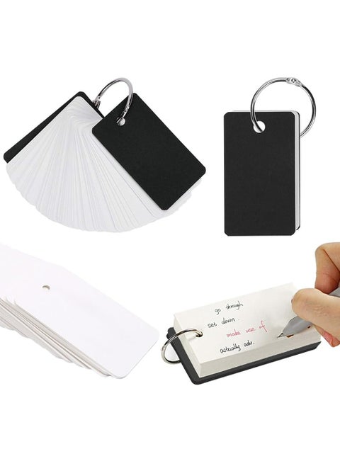 Blank Flash Cards with Binder Rings,300 Sheets Paper Index Cards with Punched Holes,Easy Flip Flash Card White Study Note Cards,Unruled Memo Scratch Pads,Small DIY Greeting Cards(3 Set)-Black