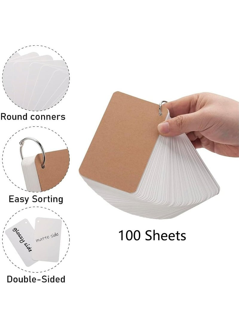CMGTYYD - Blank Flash Cards with Binder Rings,300 Sheets Paper Index Cards with Punched Holes,Easy Flip Flash Card White Study Note Cards,Unruled Memo Scratch Pads,Small DIY Greeting Cards(3 Set)-Black - Image 1