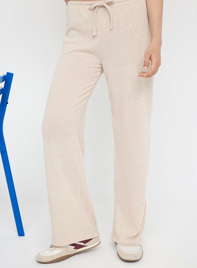 trendyol Taş Yumoş Wide Leg/Wide Leg Tie Detail Stretchy Knitted Trousers - Image 3
