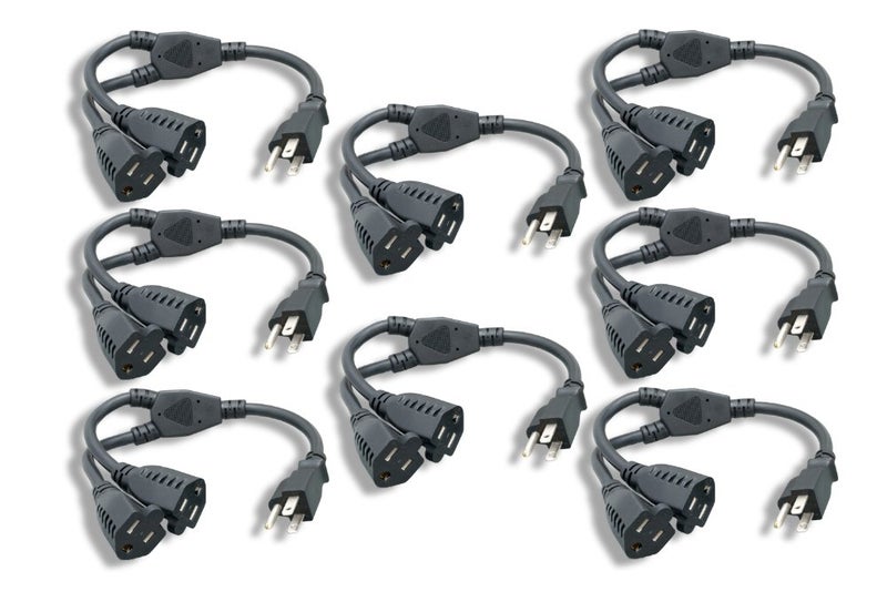 Cablelera Power Cord Extension and Splitter NEMA 5-15P to NEMA 5-15R x 2 16 AWG 13A 125V 14" 8 Pack (ZPK037SI-08) black - Image 1