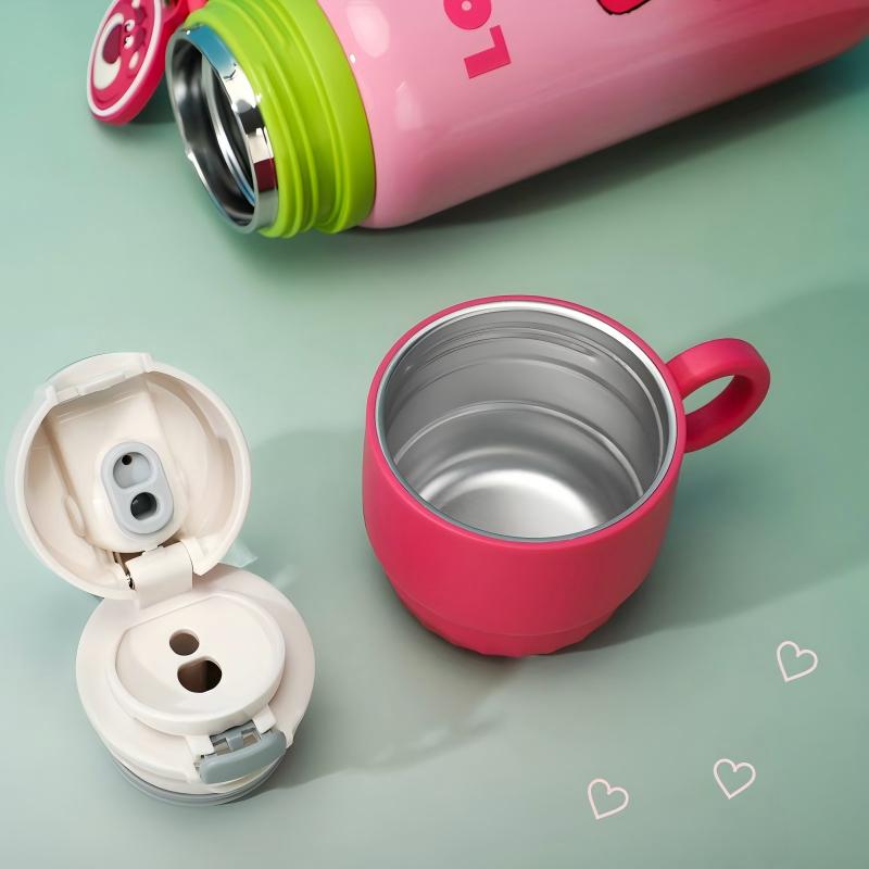 D-1333 Vacuum Water Cup, Strawberry Bear Pattern, Tea & Water Separation, 6-Layer Insulation, 304 Material with 316 Bottom - Image 5
