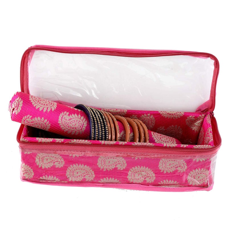 Kuber Industries Kuber Industries Carry Design Brocade Hardboard 2 Pieces One Rod Bangle Box (Pink) -CTKTC38787, Standard  - Image 4