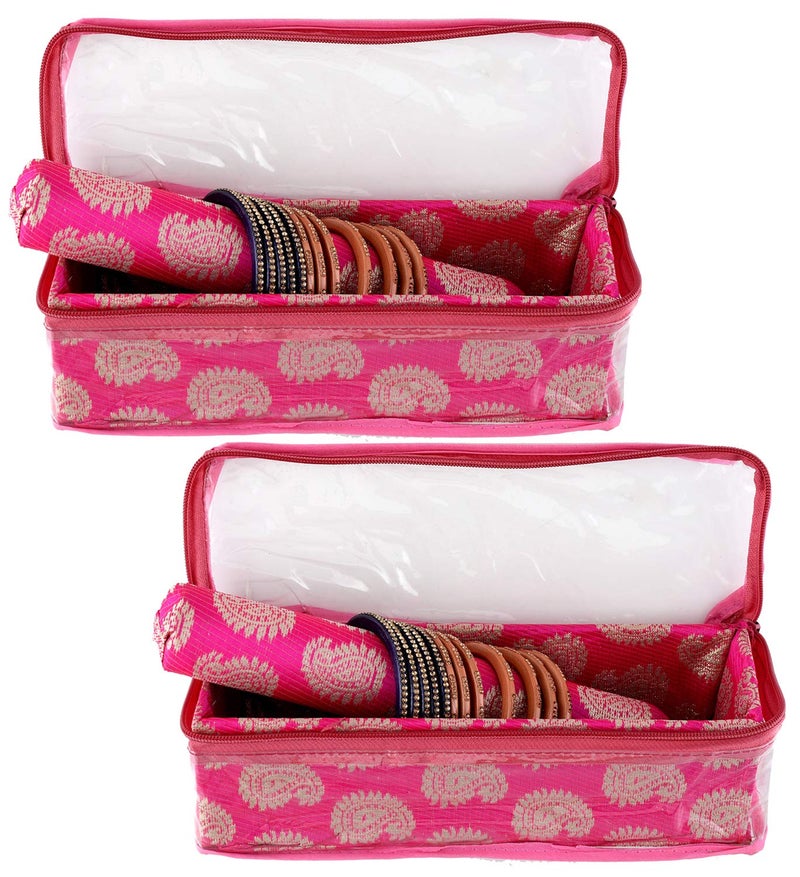 Kuber Industries Kuber Industries Carry Design Brocade Hardboard 2 Pieces One Rod Bangle Box (Pink) -CTKTC38787, Standard  - Image 1