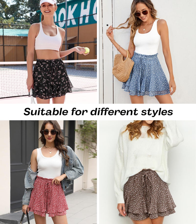 LOMMOJ Shorts for Women Summer Casual Ruffle Chiffon Skorts Boho Mini Skirts Red Floral S - Image 5