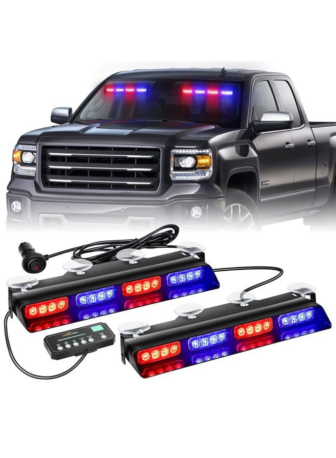 XRIDONSEN Emergency Strobe Dash Police Lights Safety Flashing Warning Hazard Interior Front/Rear Windshield Deck Split Light Bar w/ Suction Cups for Vehicles Trucks（ 2x14 inch, Red Blue ） - Image 1