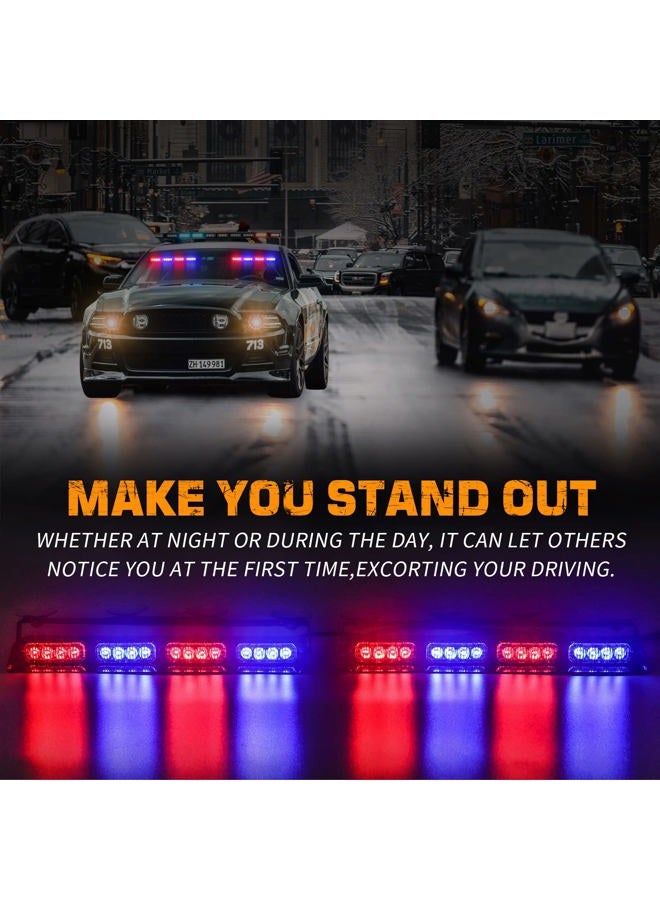 XRIDONSEN Emergency Strobe Dash Police Lights Safety Flashing Warning Hazard Interior Front/Rear Windshield Deck Split Light Bar w/ Suction Cups for Vehicles Trucks（ 2x14 inch, Red Blue ） - Image 2