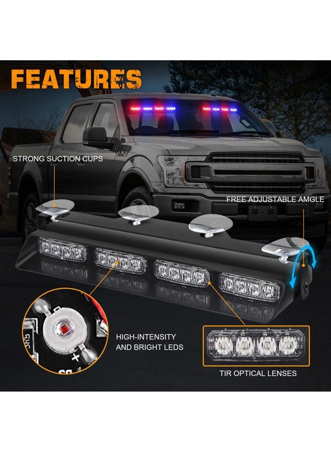 XRIDONSEN Emergency Strobe Dash Police Lights Safety Flashing Warning Hazard Interior Front/Rear Windshield Deck Split Light Bar w/ Suction Cups for Vehicles Trucks（ 2x14 inch, Red Blue ） - Image 3