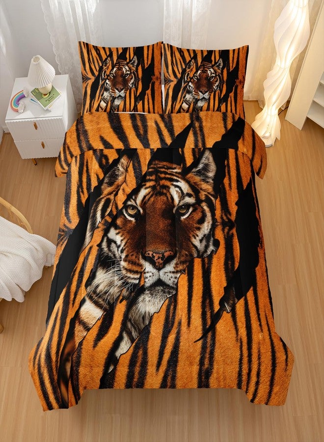 Nttopship Mighty Tiger Comforter Sets Twin Size,Animal Bedding Set for Your Room,Tiger Fur Soft Lightweight Quilted Set All Season,1 Comforter and 2 Pillowcases - Image 3