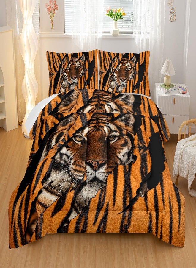 Nttopship Mighty Tiger Comforter Sets Twin Size,Animal Bedding Set for Your Room,Tiger Fur Soft Lightweight Quilted Set All Season,1 Comforter and 2 Pillowcases - Image 1