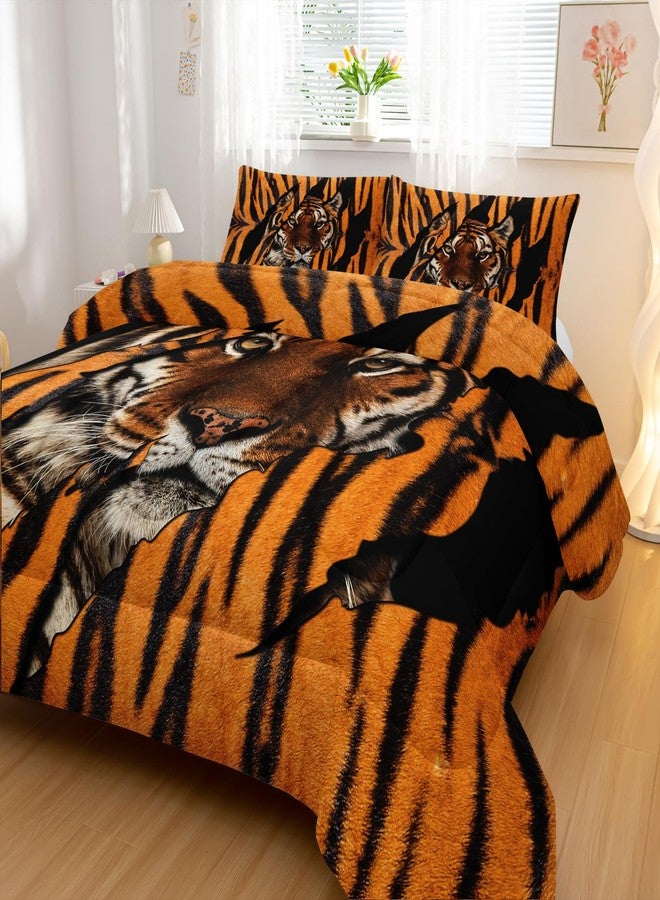 Nttopship Mighty Tiger Comforter Sets Twin Size,Animal Bedding Set for Your Room,Tiger Fur Soft Lightweight Quilted Set All Season,1 Comforter and 2 Pillowcases - Image 2
