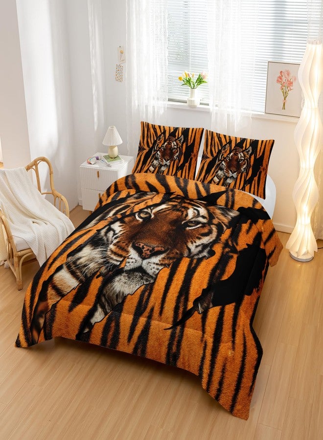 Nttopship Mighty Tiger Comforter Sets Twin Size,Animal Bedding Set for Your Room,Tiger Fur Soft Lightweight Quilted Set All Season,1 Comforter and 2 Pillowcases - Image 4