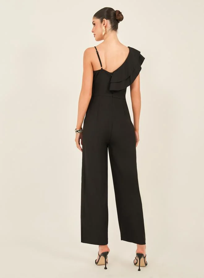 Styli Wide Leg Ruffled Detail Jumpsuit