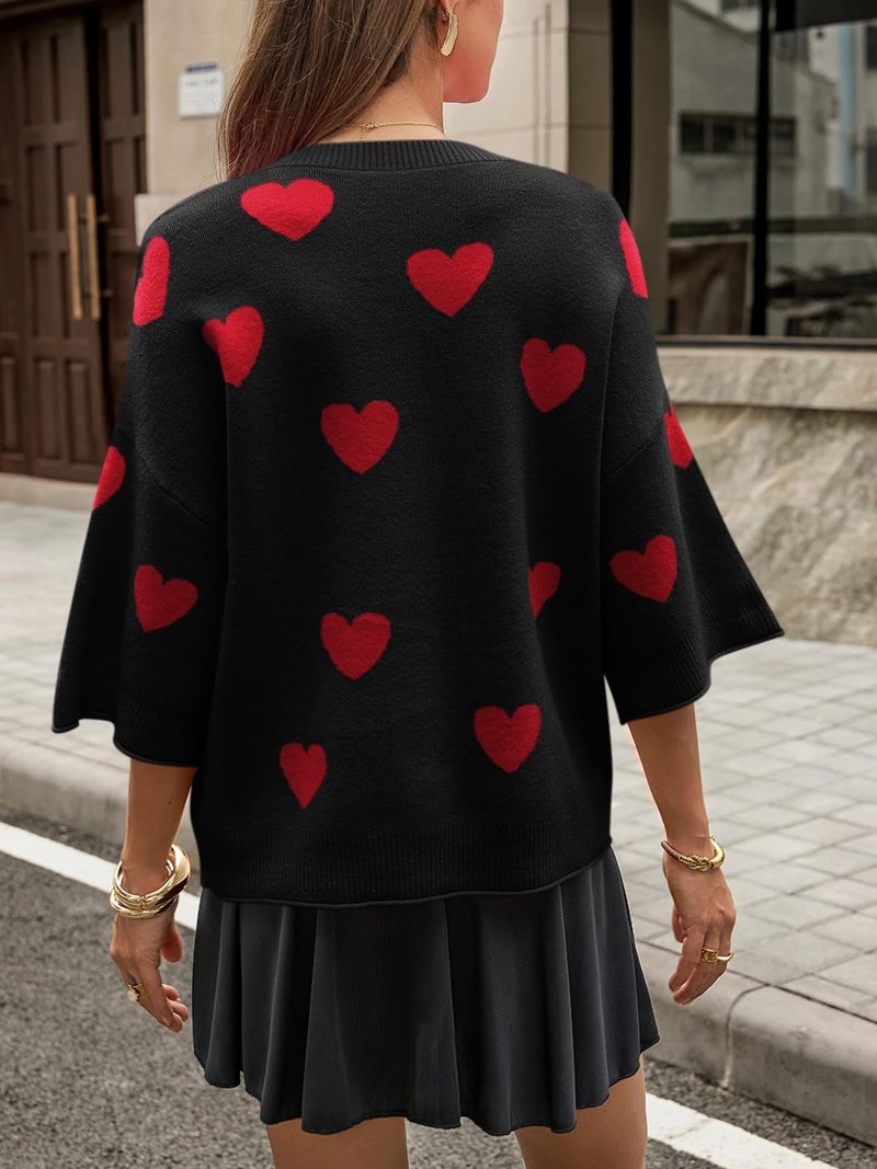 Cicy Bell Womens Half Sleeve Cardigan Sweaters Cropped Button Down Tops Oversized Lightweight Heart Print Cute Sweater - Image 2